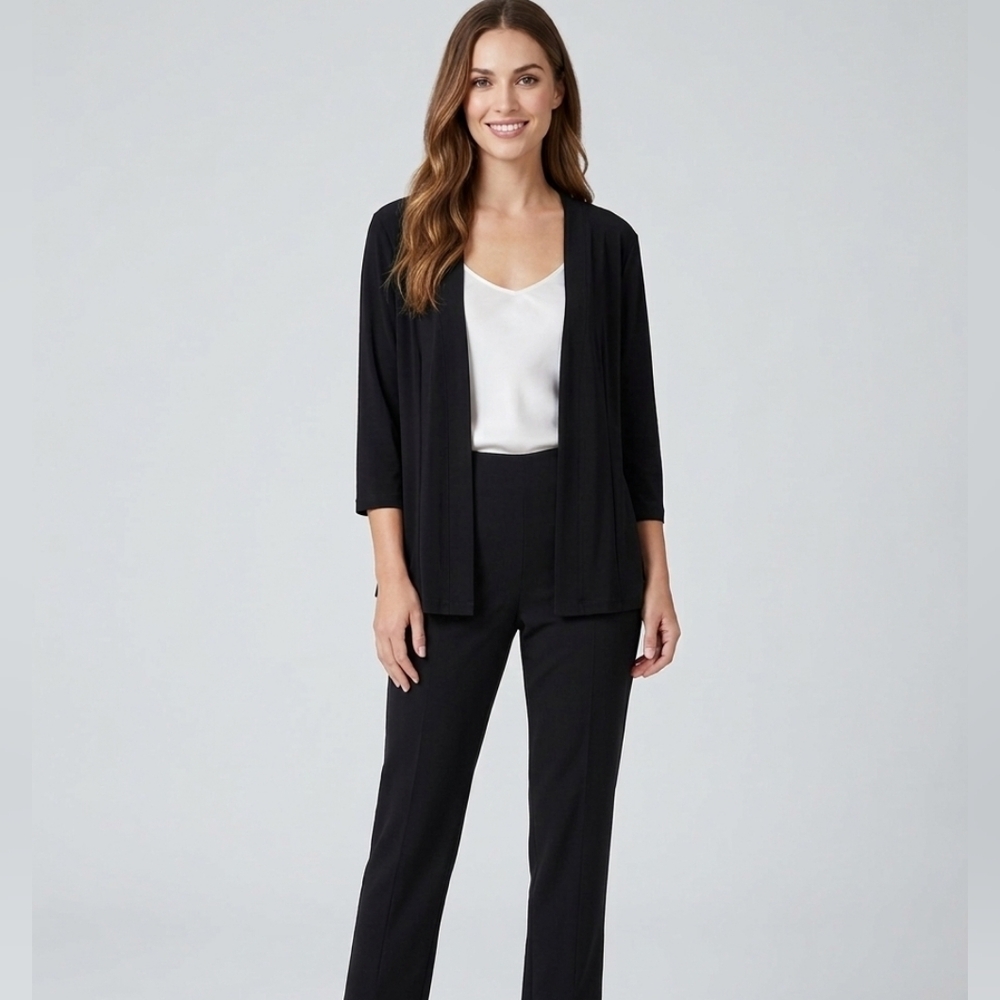 M 2 Pieces Black Women's Silky Knit Set Split Hem Pants Tailored Cardigan Artex